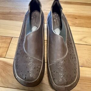 Artis Brown Leather Slip-On Women's Loafers with Floral Perforation